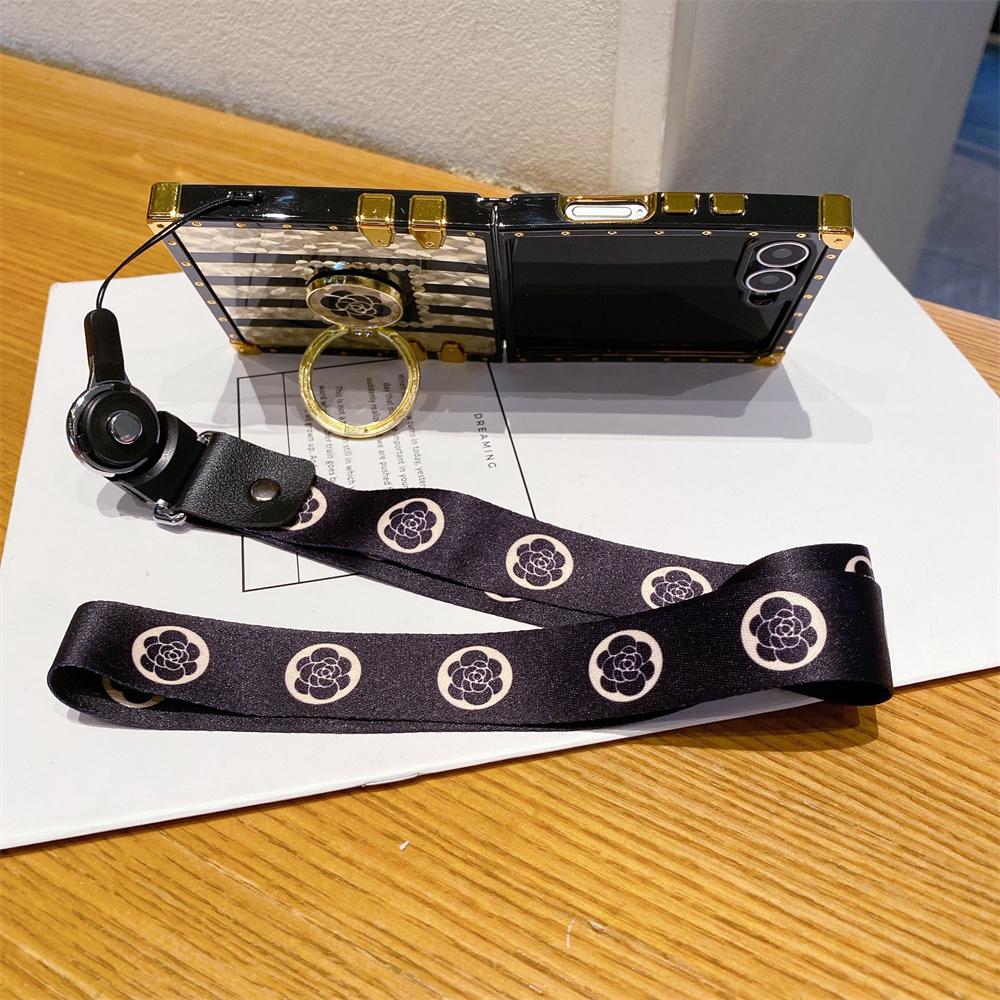 För Samsung Galaxy Z Flip 7 Lanyard Fodral, Ringstativ Plätering Blommigt Fodral för Galaxy Flip 7 Skyddande Coque