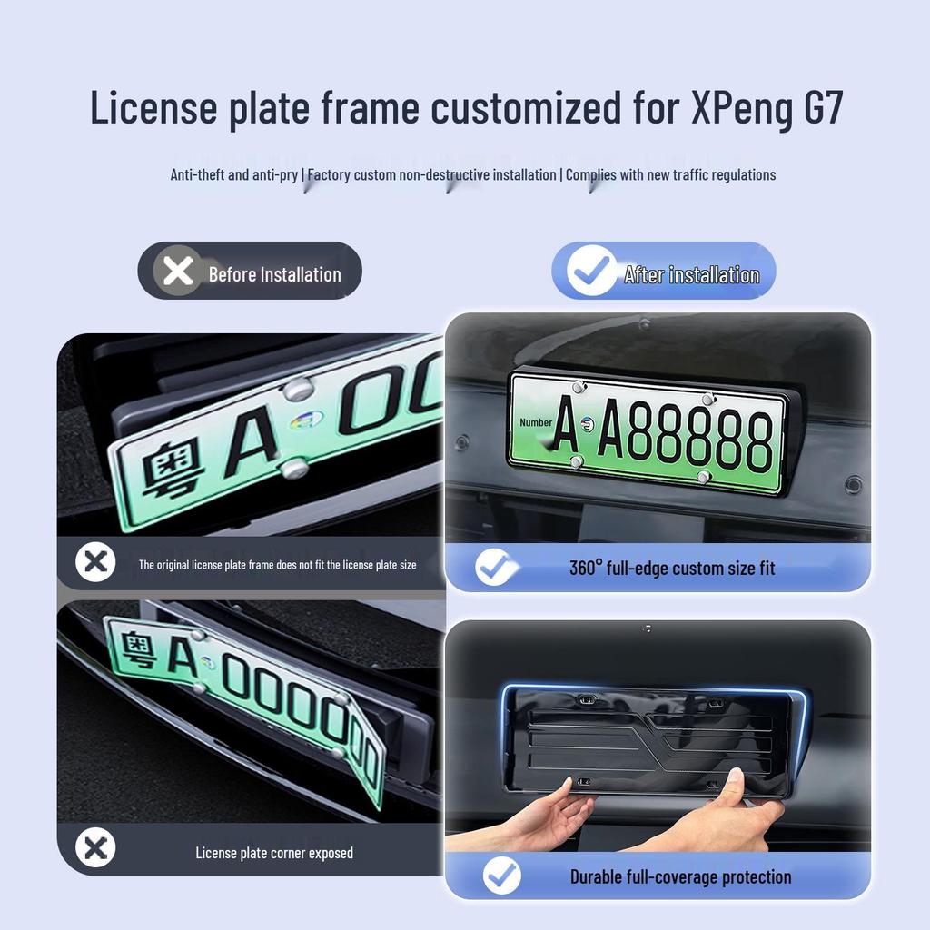 Compatible with 25 Xiaopeng G7 Models: Electric License Plate Holder Protective Frame Set