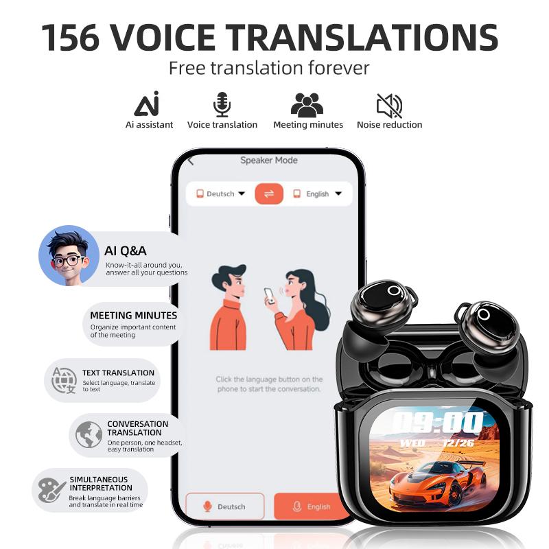 In-Ear Stereo Sound Bluetooth Earphones with Touch Control Color Screen Charging Case Portable Wireless Headsets AI Intelligent Translation