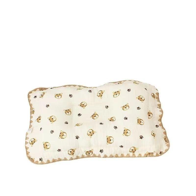 Baby Pillow Pure Cotton Gauze Baby Styling Pillow Lace Cotton Newborn Head Anti-Bias Head Correction Low Pillow 0-6