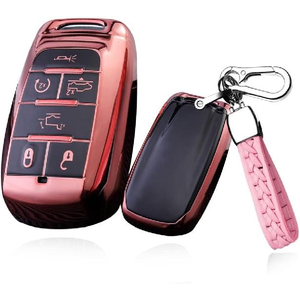 SANRILY Weiche TPU 6-Tasten Schlüsselanhängerhülle für Dodge Ram 1500 2019-2022 Vollschutz Keyless Smart Key Hülle mit Schlüsselring Blau