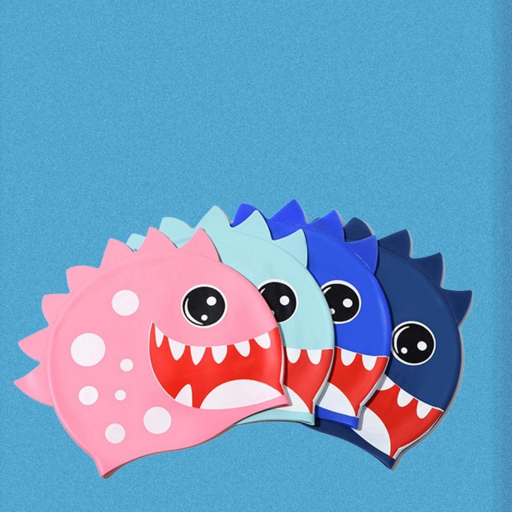 Shark Silicone Swimming Hat Cartoon Animal Printed Swimming Cap Swim Accessories