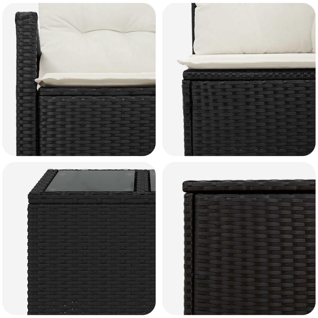 Sofa Set 8 pcs Black and Cream White Poly Rattan and Steel