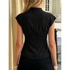 High Neck Sleeveless Metal Buckle Belt Waist Cinching Slim Fit Commuter Blouse