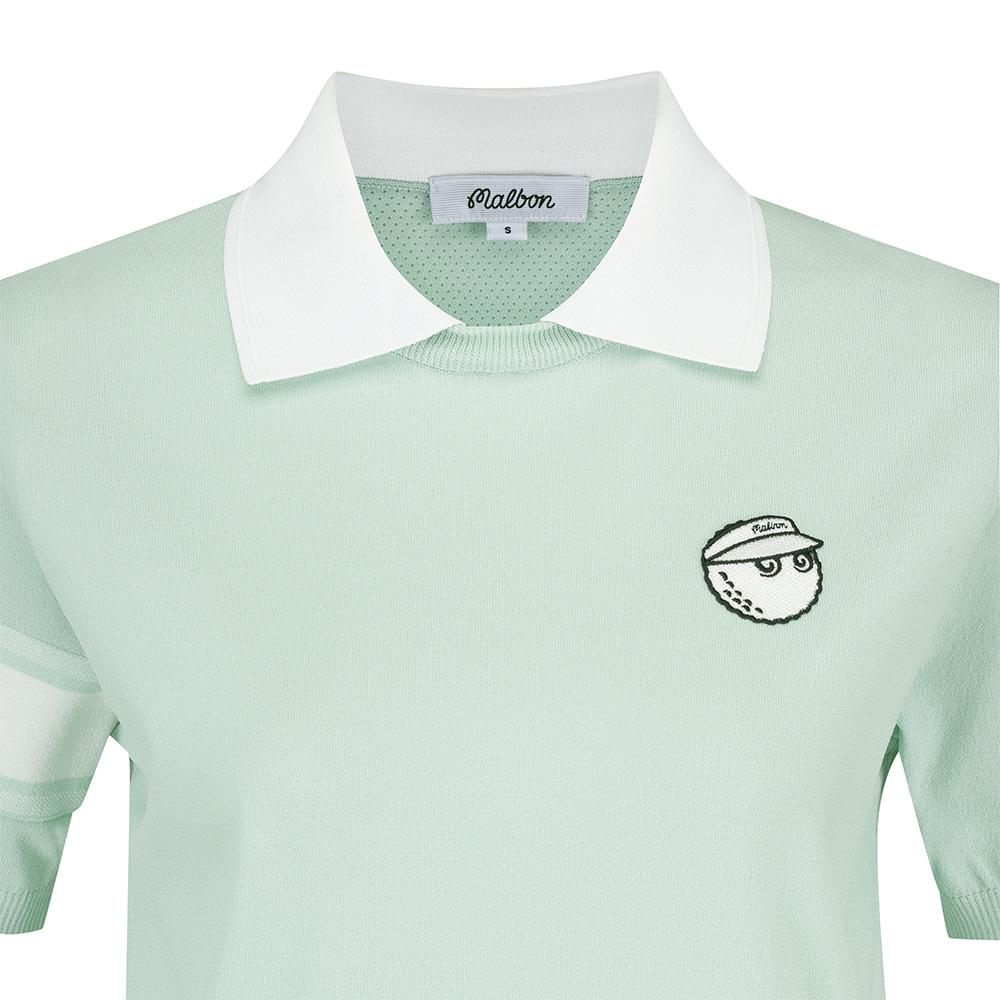 MALBON GOLF Scalloped Knit Short Sleeve Polo Sweater Light Mint (Woman)