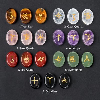 13Pcs/Set Witch Rune Natural Crystal Agate Gemstone Sculpting the Runes of Ruinilune Stone for Divination Meditation Balancing Spiritual Gifts 15x20mm