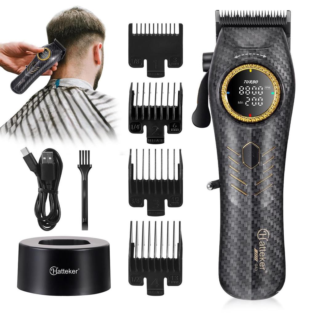 Professional Hair Clippers 5000-9000RPM Adjustable Speed DLC Blades 4 Guide Combs USB Base Charging Barber Trimmer