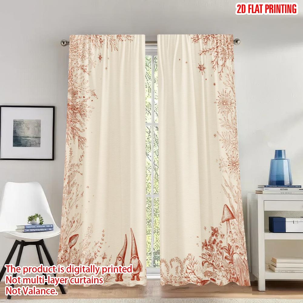

Set Of 2 Flat Printing Merry Christmas Trendy Curtains Gnomes Snowflakes Border Digital Printed Polyester Drapes Made W100*H70(CM)-Rod Pocket&2PCS