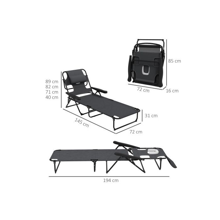 Chaise longue de jardin - MUVOE - Dossier réglable - Pliable - Résistante aux intempéries - 120 kg