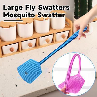 2 Pcs Fly Swatters Thickened Long Handle Flexible Great Tenacity Hollow Mesh Wide Head Anti-crack Indoor and Outdoor Insect Mosquitoes Swatting Tool