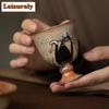 Japanese Kiln Change Zhiye Cat Ceramic Tea Cup Retro Wood-fired Porcelain Large Master Cup High Foot Tasting Mug Kung Fu Tea Set