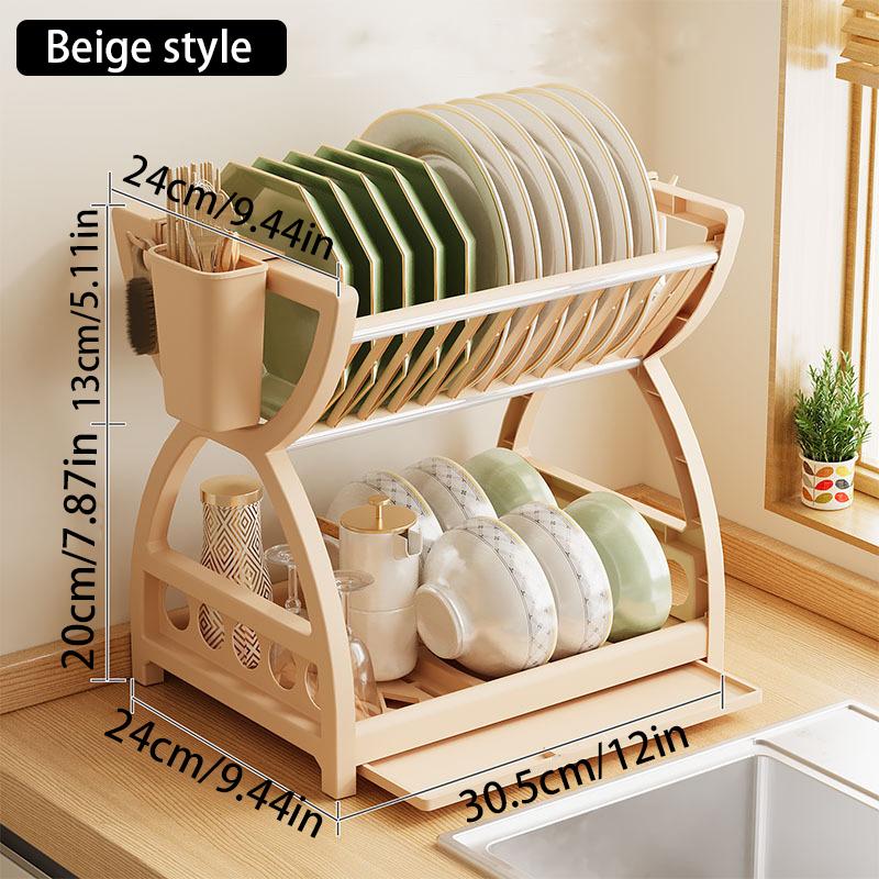 Double Layered Cutlery Storage Rack With Drainage Tray And Cutlery Rack, Kitchen Countertop Drainage Rack, Cutlery Storage Rack