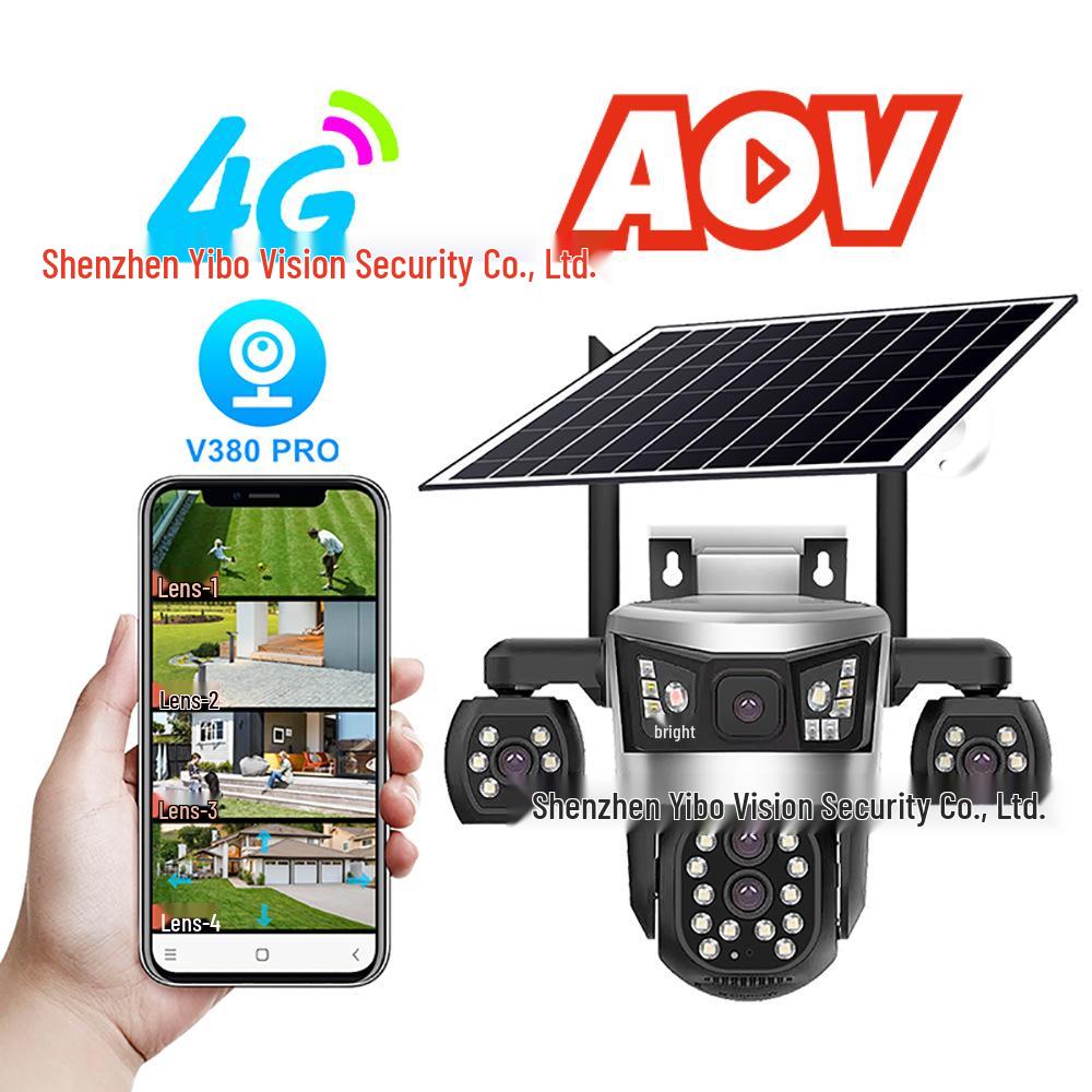 V380 Solar-Powered 4G WiFi Outdoor HD Panoramic Camera with Three-Eye Zoom