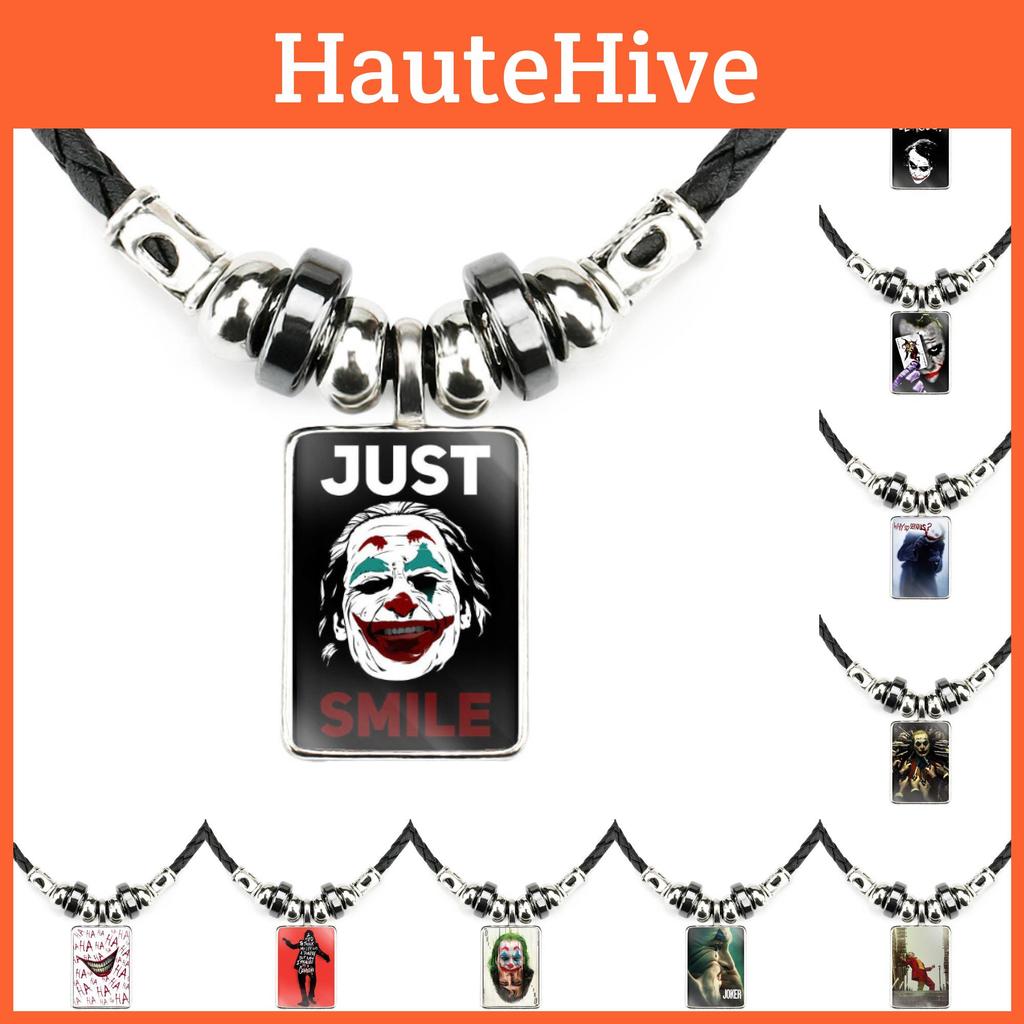 Klassische Joker Film Anhänger Halskette für Herren Handgefertigt Geometrisch Lederseil Kette