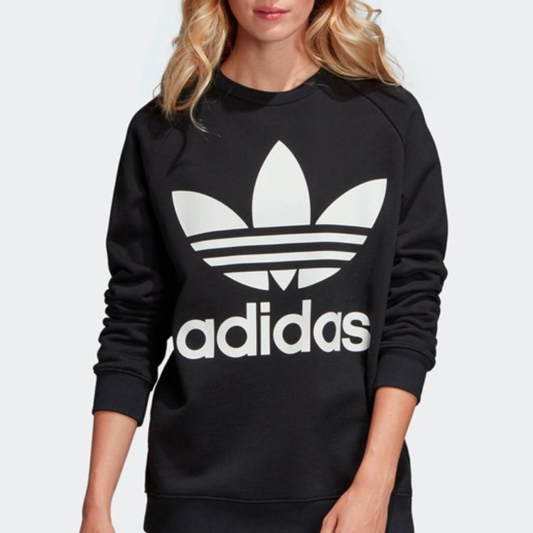 Adidas Originals American Vintage Series Big Letter Logo Fleece Round Neck Pullover Casual Sweatshirt Women Black DH3129