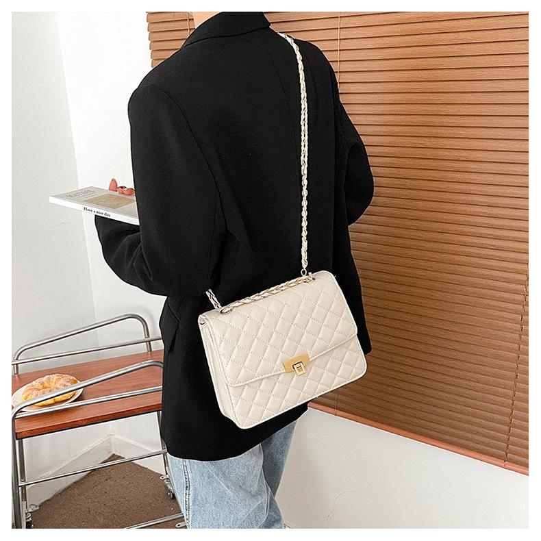 Bolso cruzado cuadrado con hebilla de bloqueo Lingge de color sólido para mujer, bolso de hombro inclinado de PU para ocio, correa de cadena, gran capacidad