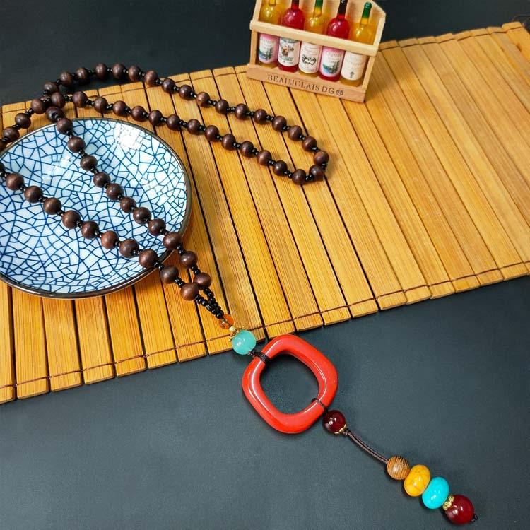 New retro ethnic style safety buckle sweater chain cotton and linen clothing accessories long necklace women