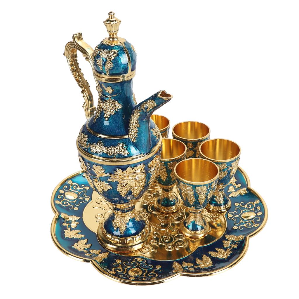 Metal Wine Pot Kit Rustproof Waterproof Zinc Alloy Coffee Pot Set Decorative Exquisite Vintage Pot Tray Set for Daily Party Banquets