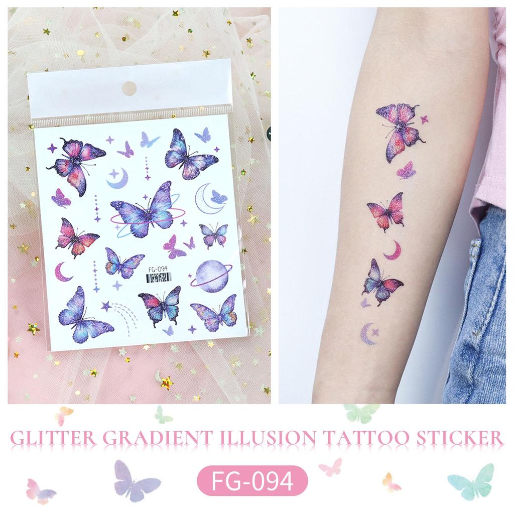 Rikalong Waterproof Cartoon Butterfly & Mermaid Glitter Tattoo Stickers for Face