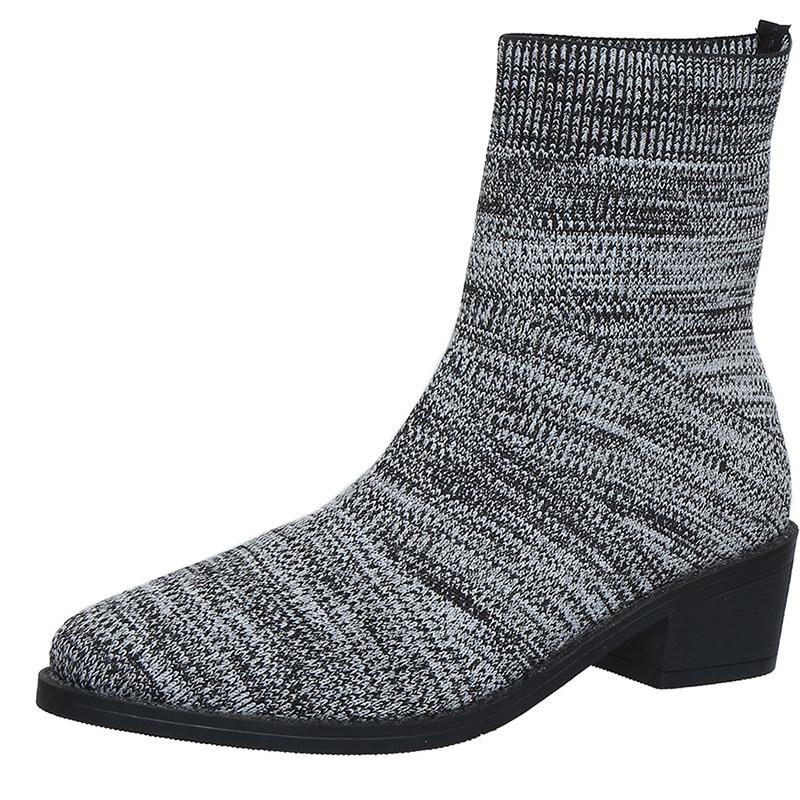Knitting Women Snow Ankle Boots Designer Mid Heels Shoes Winter Classic Sock Boots Tremd Winter Pumps Goth Botas De Mujer