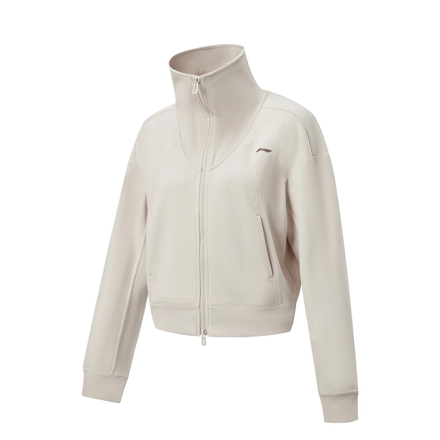 Li-Ning Fitness Series Simple Stand Collar Versatile Fashion Loose Cardigan Sweatshirt Women sweatshirt AWDW238-3 L