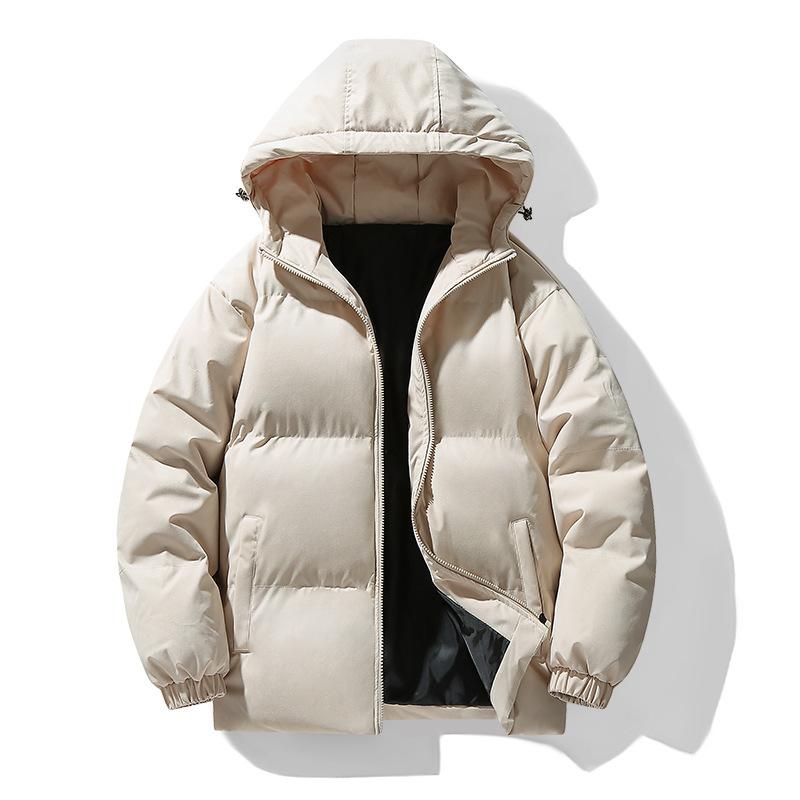 Simple Solid Color Cotton Clothes Men's Winter Casual Loose Plus Size Hooded Design Warm Cold Bread Jacket Jacket Trendy Cotton Clothes