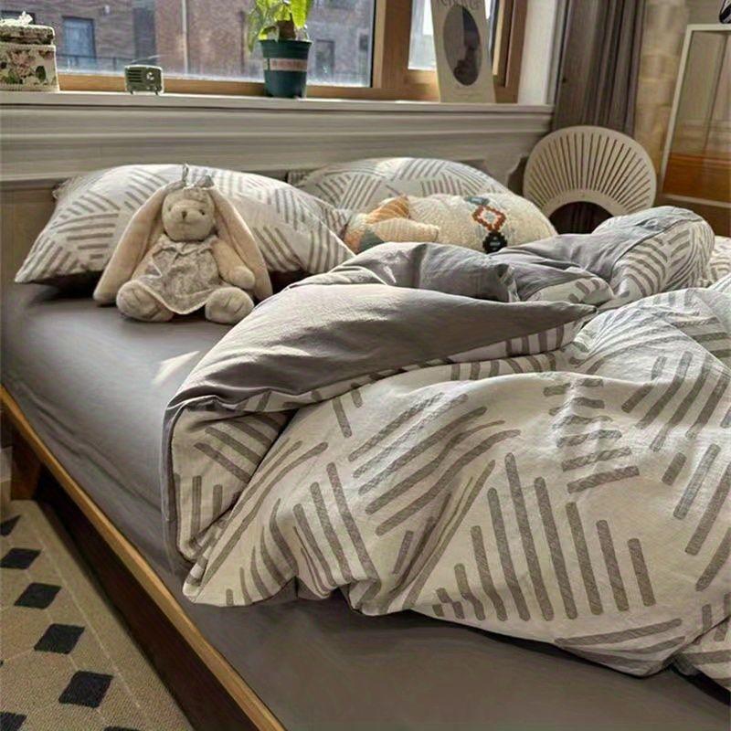 Korean Style Fashion Bedding Set Kids Adults Twin Full Queen Size Bed Flat Sheet Duvet Cover Pillowcases Stripe Grid Bed Linen