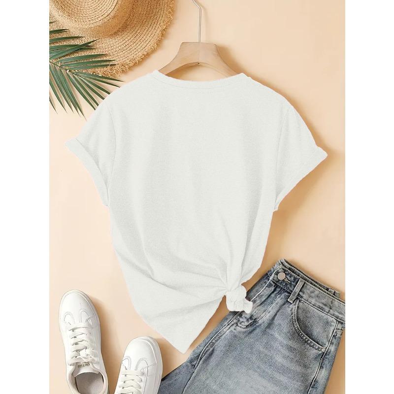 Camiseta Divertida para Mujer - Top Ligero Elástico Casual de Cuello Redondo Manga Corta para Ropa Casual Talla Europea