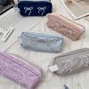 Cute Simple Bowknot Hand-Held Pencil Case Girly Pencil Bags Large Capacity Portable Student Stationery Storage Bag School Supply