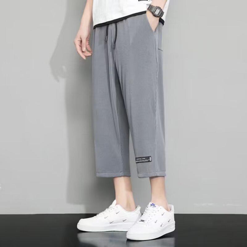 Men's Stretch Nylon-Spandex Casual Pants - Autumn New, High-End, Straight, Striped, Loose-Fit, Trendy Sports Trousers