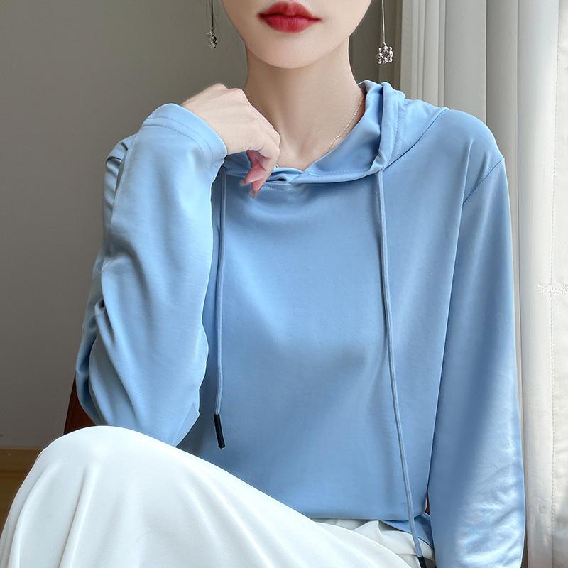 Women's New Hoodie Sweatshirt for Women Spring and Autumn Long-sleeved Knitted Sweater Mercerated Cotton Hooded T-shirt Top Thin