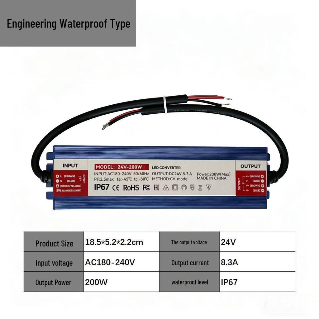 IP67 Outdoor Waterproof Constant Voltage Driver, 12V/24V, 60W-600W Power Supply with Full Potting