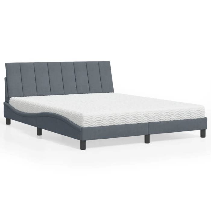 VidaXL Lit avec matelas gris foncé 160x200 cm velours 3208605