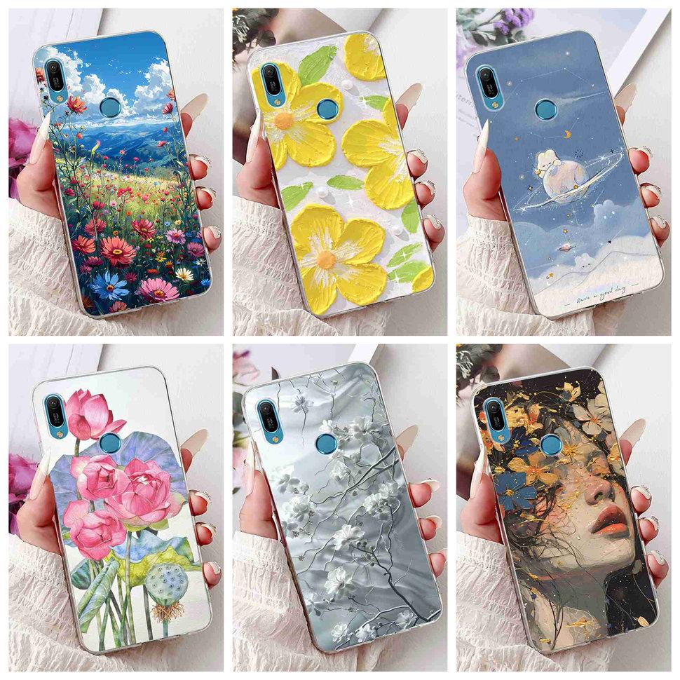 Pour Huawei Y6 2019 MRD-LX1F Coque Fleurs d'Été Silicone Souple TPU Cover Pour Huawei Y6 Prime 2019 6.09" Coques Pare-chocs Mode Fille