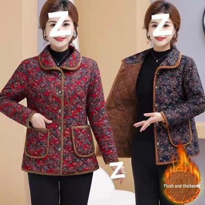 Warm Floral Cotton Jacket for Women - Thick Velvet, Mid-Aged & Elderly, Perfect for Moms