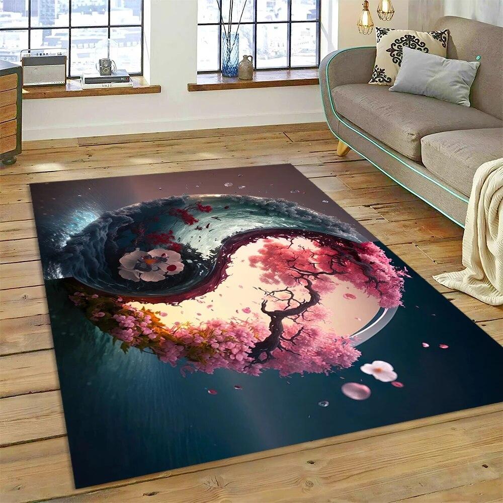 Yin og Yang 3D Naturaliser Kinesisk Tai Chi Teppe for Hjem Stue Soverom Sofa Dørmatte Dekor, Lekeområde for Barn Sklisikker Matte
