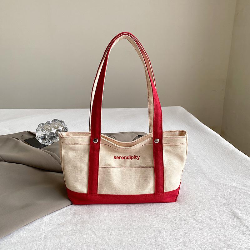 Fashion letter embroidery casual tote canvas bag 2025 new versatile texture shoulder bag bag