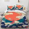 Wave Duvet Cover Set Hokusai Pattern Japanese Ukiyoe Quilt Cover Oriental Sketch Style Ocean Queen Twin Polyester Bedding Set