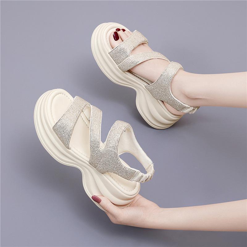 

Platform-soled rhinestone sandals are sweet and fashionable, summer new versatile single shoes, women s muffin-soled Roman shoes 39