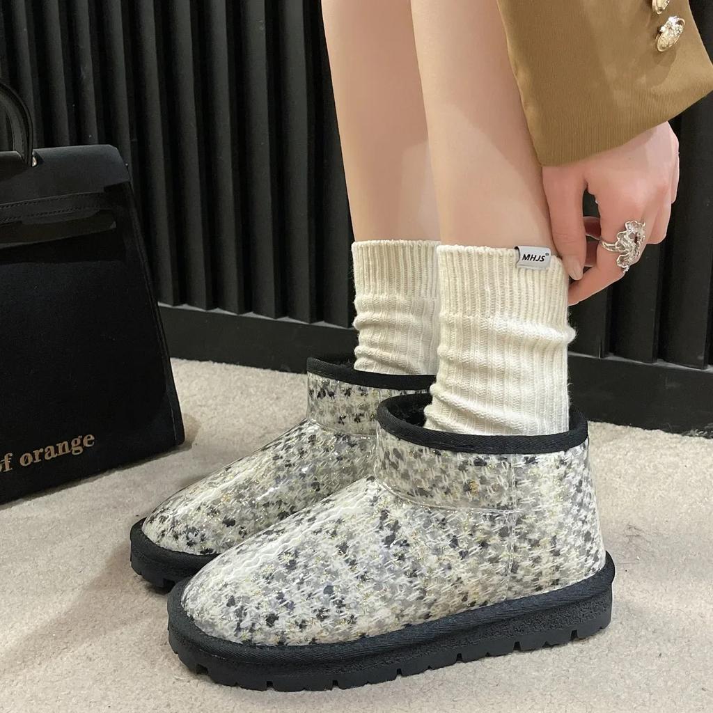 Fashion Elegant With Medium Heels Waterproof Shoes for Woman Plus Warm Women's Snow Boots Furry Spring 2024 Winter Footwear Sale On Slip