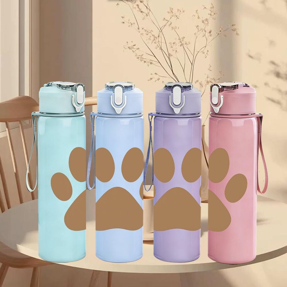 1PC Simple Dog Paw Print 750ml Color Plastic Sports Water Bottle Leakproof Flip Straw Lid Suitable for Sports Office Home Use