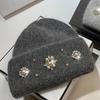 Real Rabbit Fur Diamonds Beanies Hats For Women Winter Warm Knitted Hat Designer Lady Casual Bonnet Skiing Cap