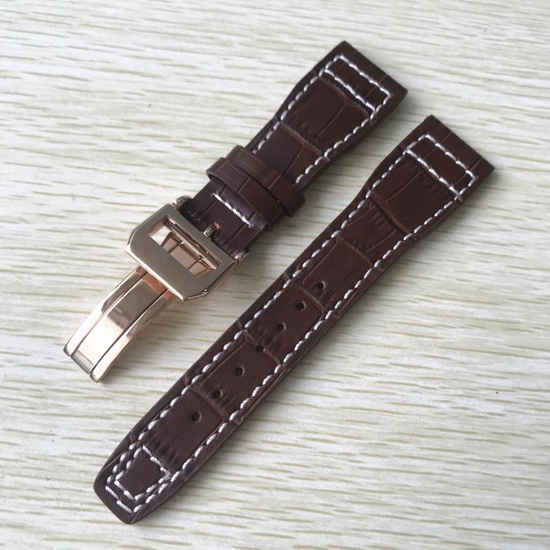 22 mm hnědočerná s bílými stehy Řemínek k hodinkám z pravé kůže Nahradit za náramek s řemínkem na hodinky IWC Big Pilot Deployant