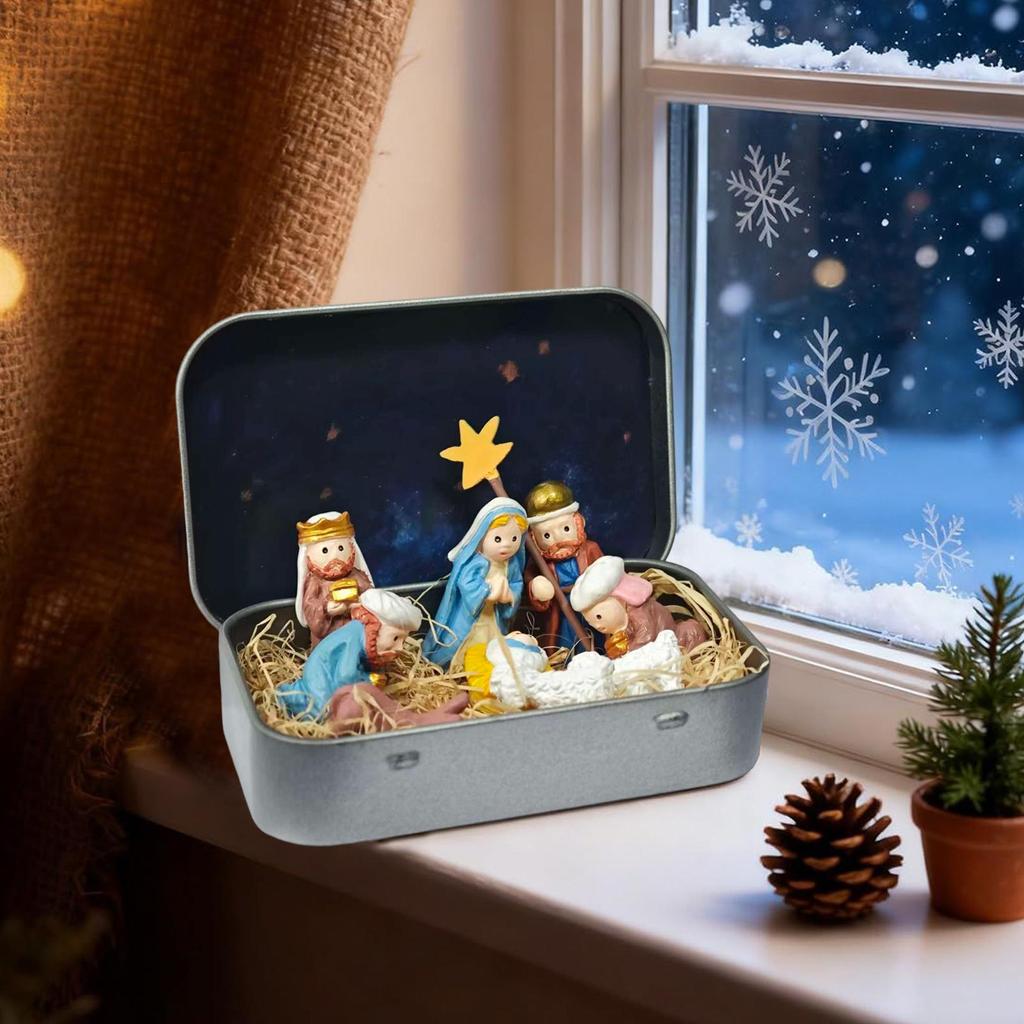 Handmade Pocket Nativity Scene Gift Jar Mini Christmas Nativity Scene Set With Holy Family Sheep And Jesus Statues For Desk