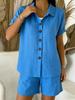 Set Casual con Camicia a Maniche Corte con Bottoni e Pantaloncini per Donna