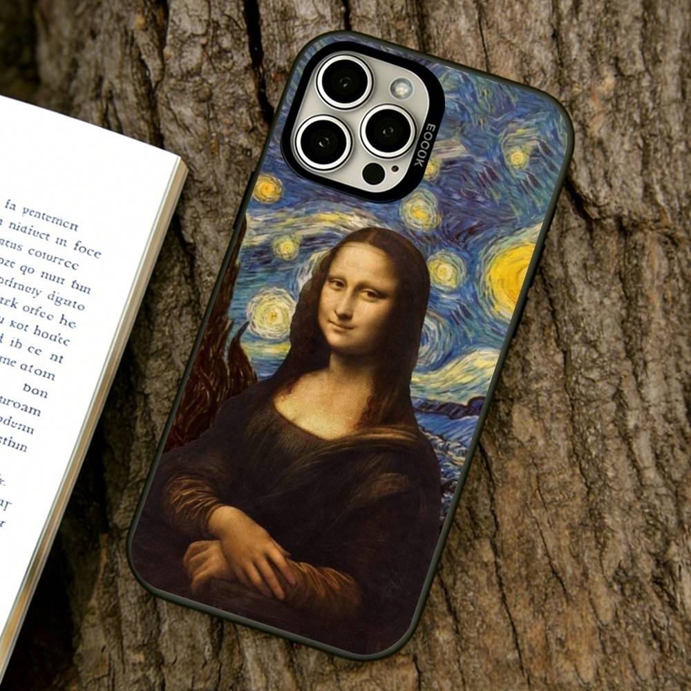 Humorous M-Mona L-Lisa Art Phone Case For iPhone 17,16,15,14,13,12,11 Plus,Pro Max,XS,Colored Silver Plated Inside Cover