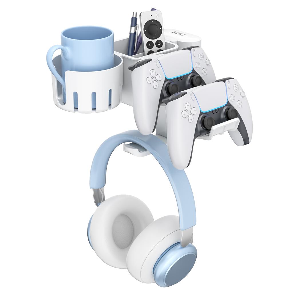 Desk Controller Holder 5 in 1 Rotating Headphone Hanger with Cup Holder Clamp On Desk Organizer Holds Controller Cup Cell Phone