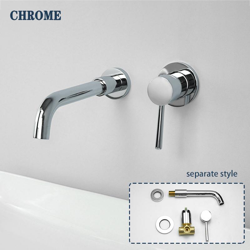

Solid Brass Basin Faucet Concealed Wall Mounted Bathroom 360° Free Rotate Spout Single Handle Hot Cold Water Bath Sink Mixer Tap