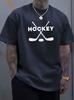 Unisex O Neck Tee Hockey Sports Stick Puck Pattern Print Cotton Short Sleeve Loose Summer Breathable Daily Casual Basic Wear Top