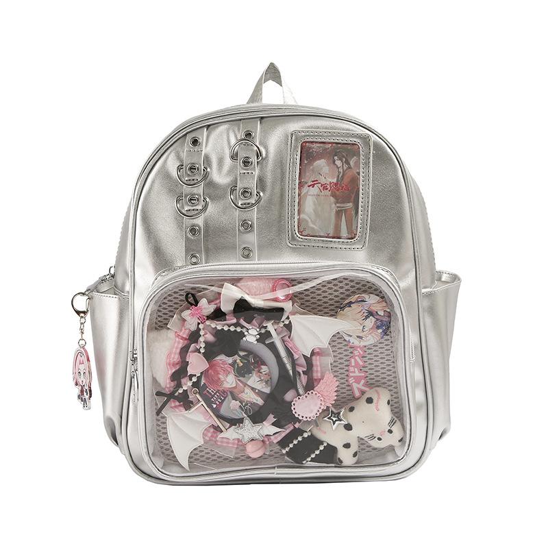 New transparent backpack high school large-capacity college student backpack pu shoulder pain bag bar pain bag women's shoulder